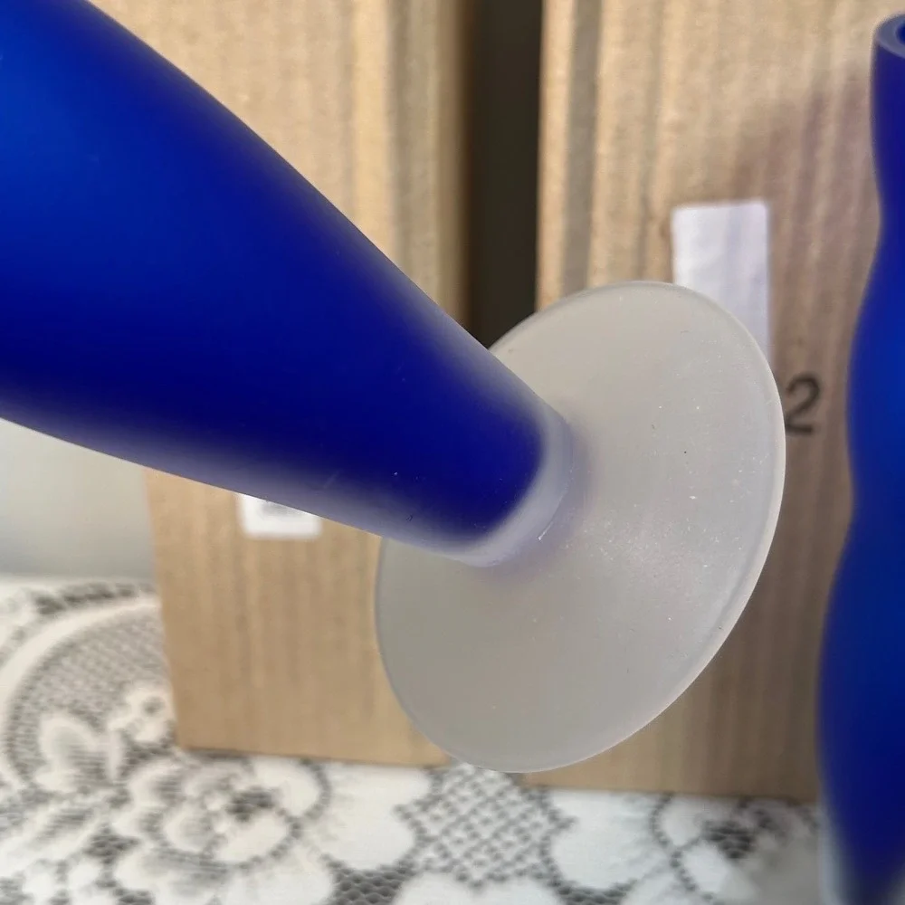 Cobalt Blue Frosted Glass Bud Vases PAIR Gorgeous Designs China Modern Decor